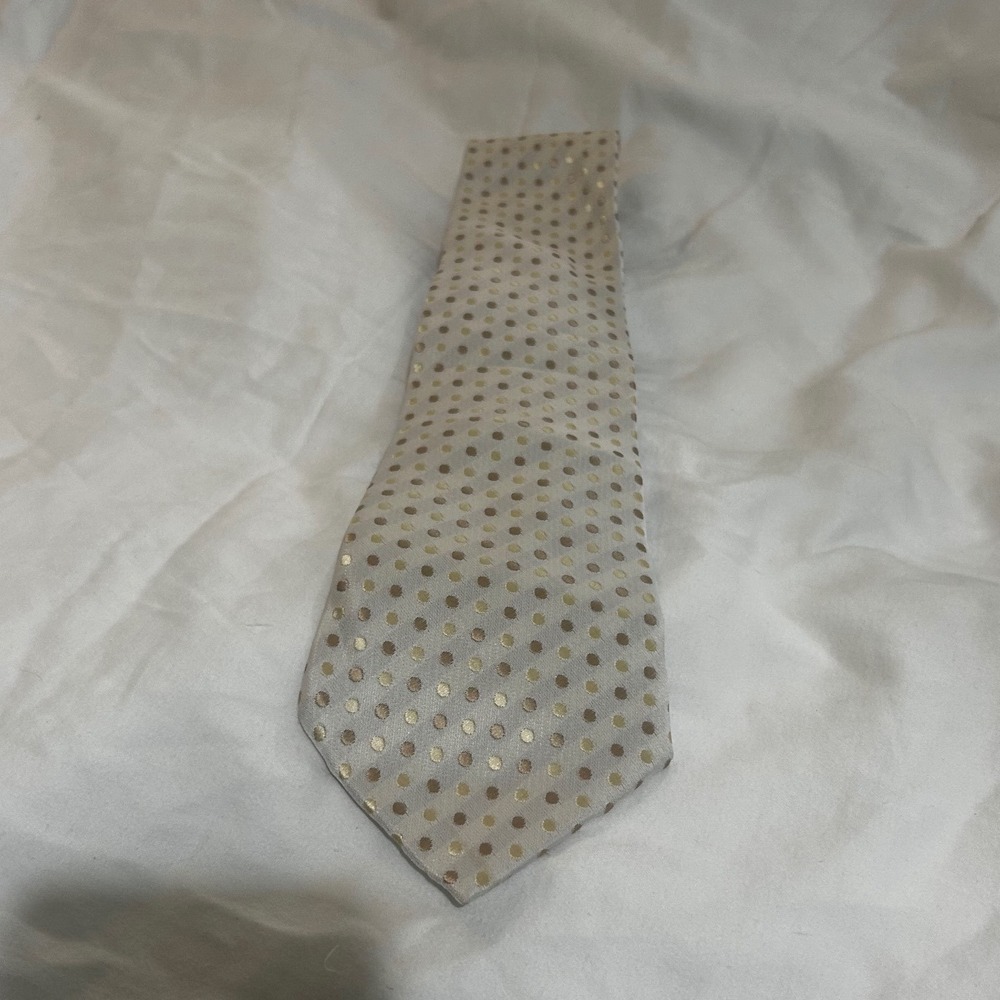 Giorgio Armani Silk Tie Gold Tan Polka Dot Handmade Italy Cream Necktie